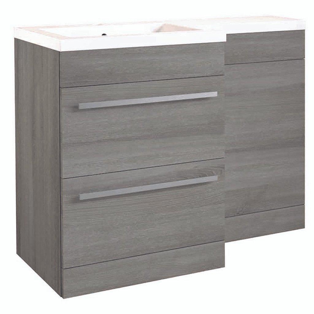 Silver Oak Right Hand 2 Drawer Combo Unit with L Shape Basin 1.1m Wide